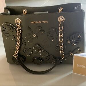Michael Kors green Embellished Tote Bag